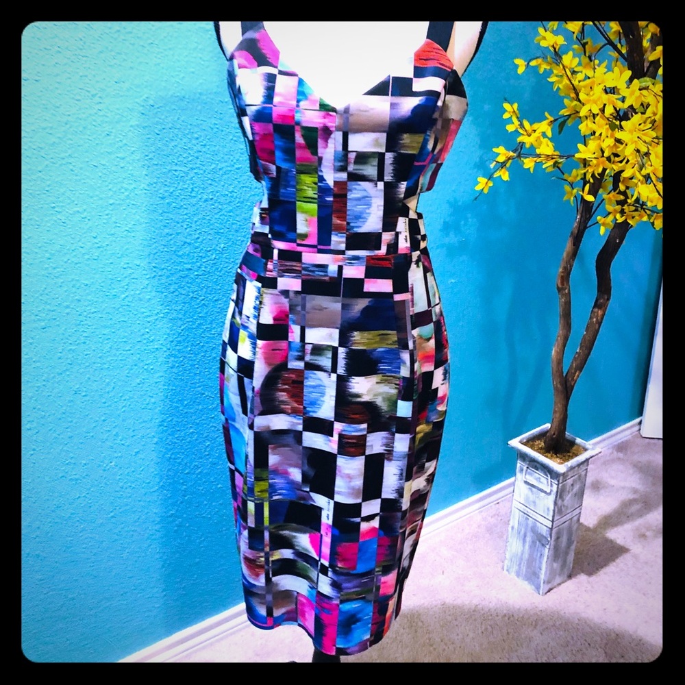 Milly abstract print neoprene cut out dress 6